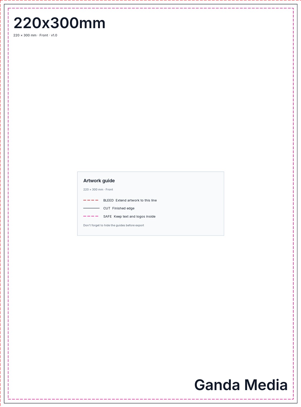 220x300mm artwork template showing the production guide lines