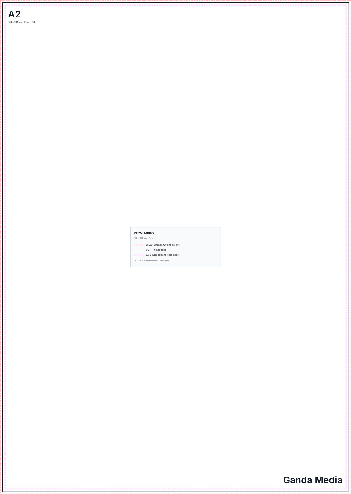 A2 artwork template showing the production guide lines