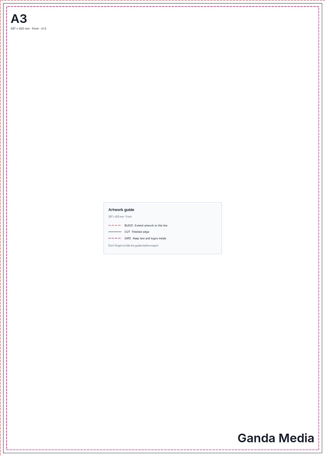 A3 artwork template showing the production guide lines