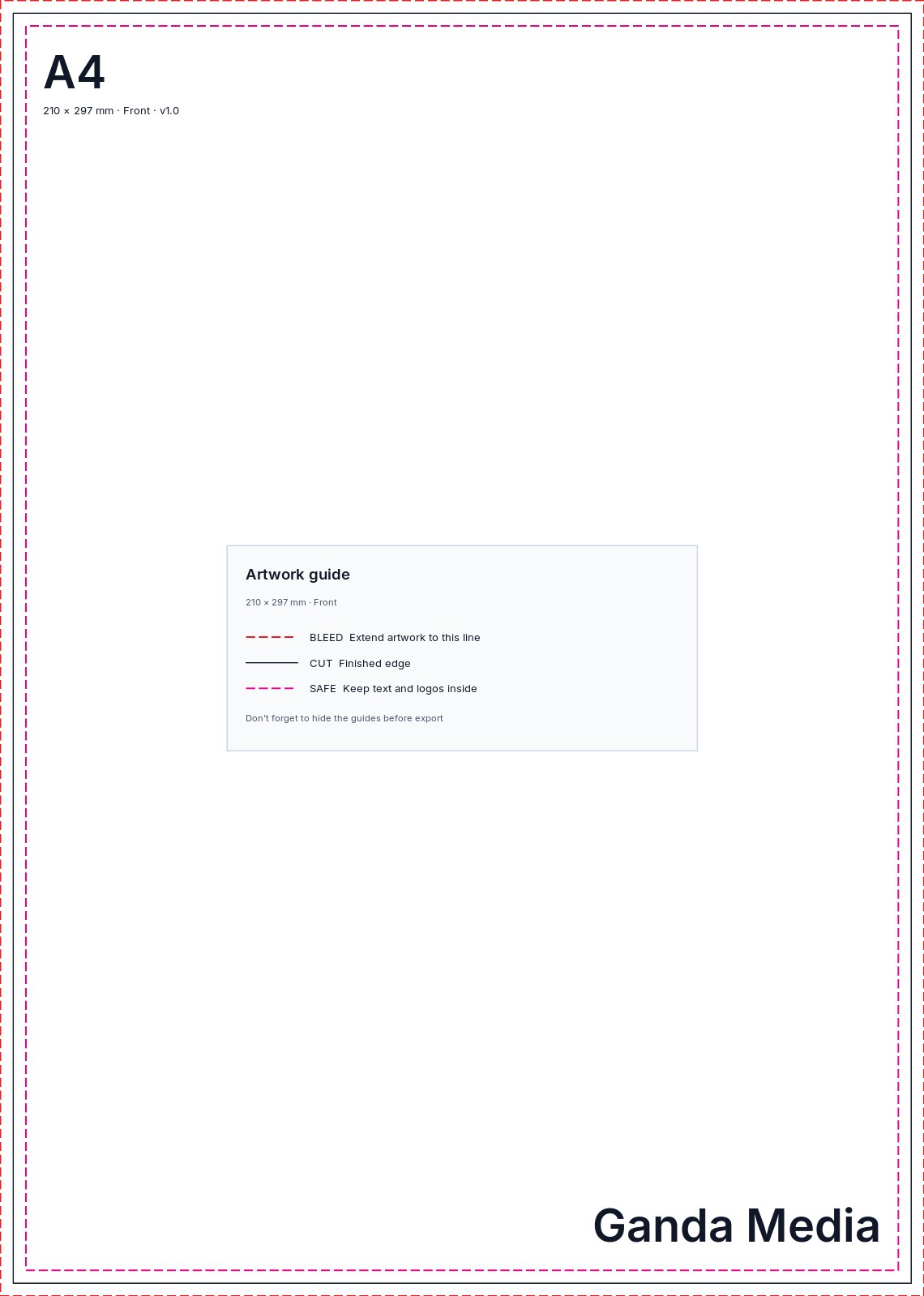 A4 artwork template showing the production guide lines