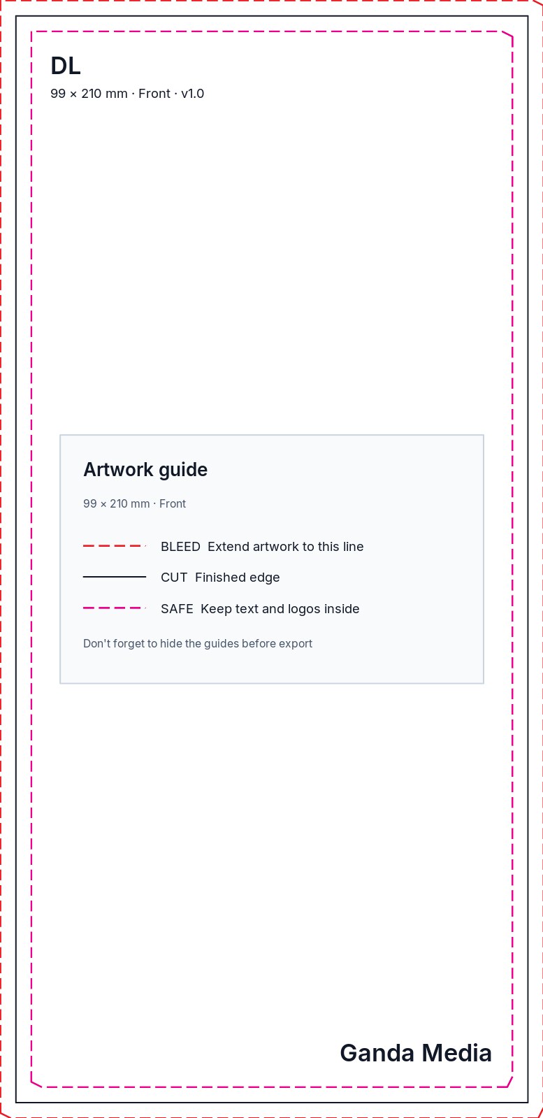 DL artwork template showing the production guide lines
