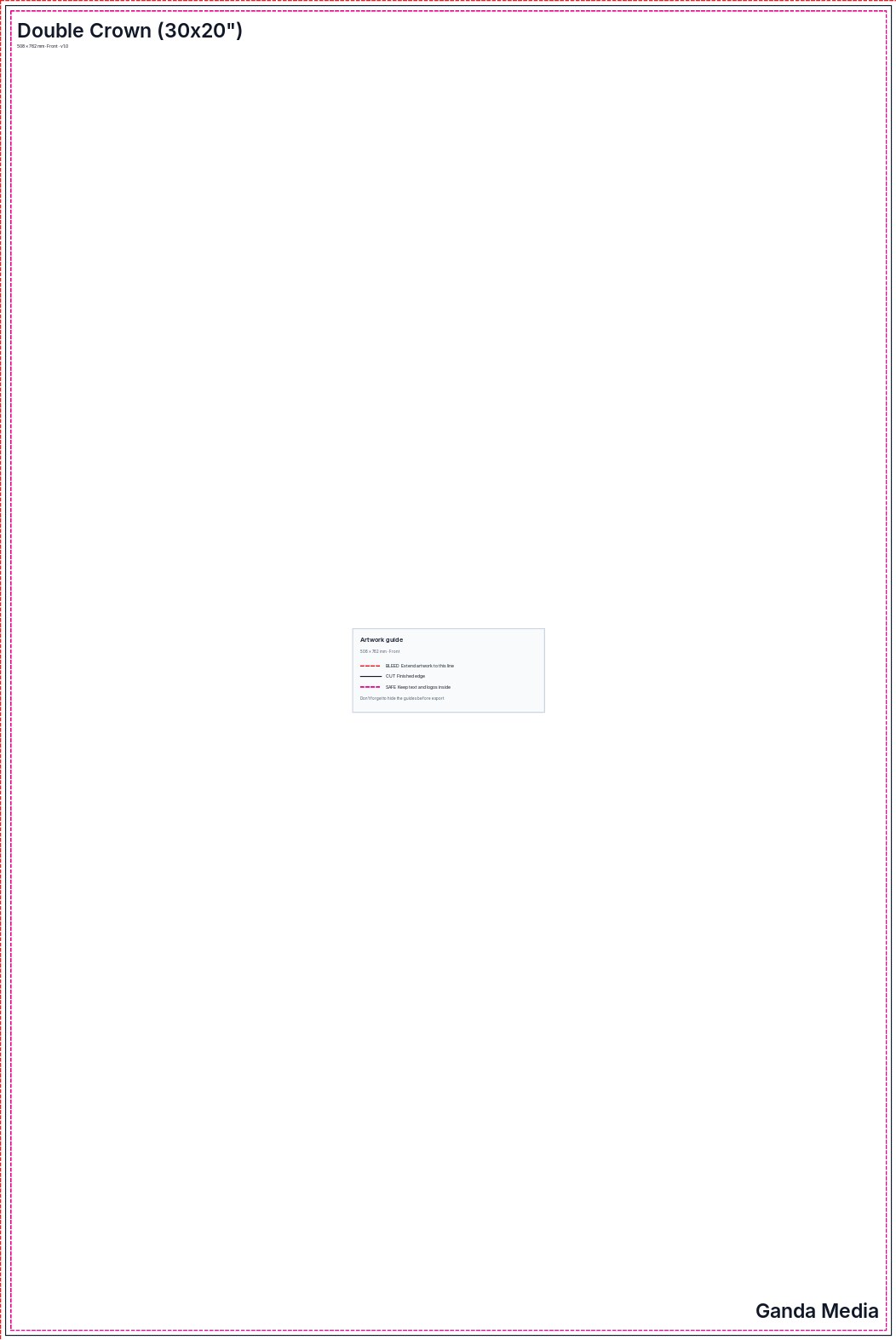 Double Crown (30x20") artwork template showing the production guide lines