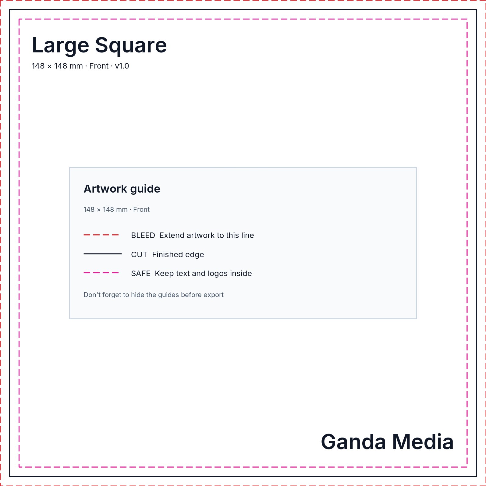 Large Square artwork template showing the production guide lines