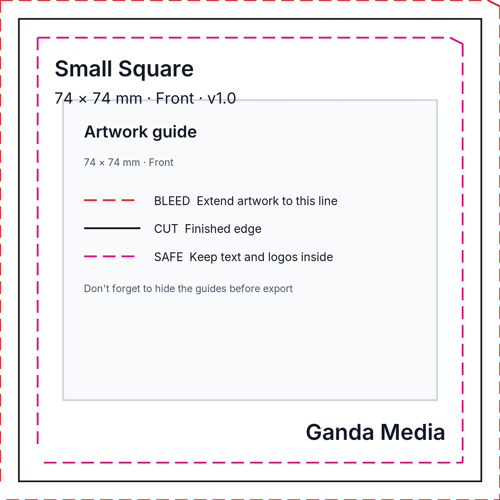 Small Square artwork template showing the production guide lines