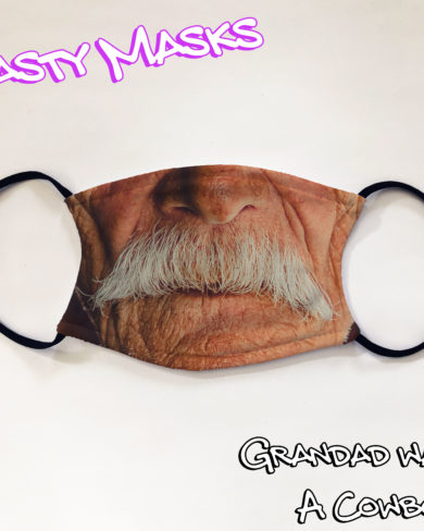 Facemask of old man nose and mouth with large grey moustache