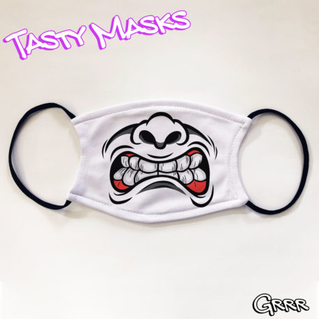 Facemask of angry cartoon face on white background