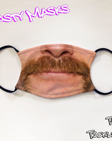 Facemask photo design man with ginger handlebar moustache