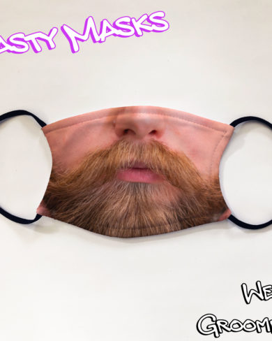 Facemask photo of hipster man with well groomed beard