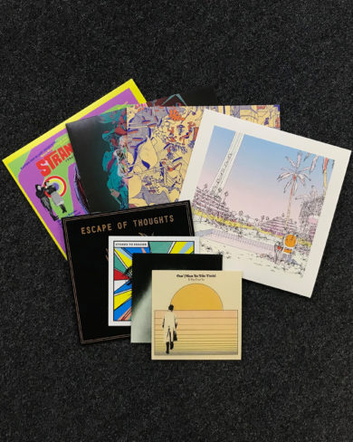 Example photograph of printed record sleeves in various sizes